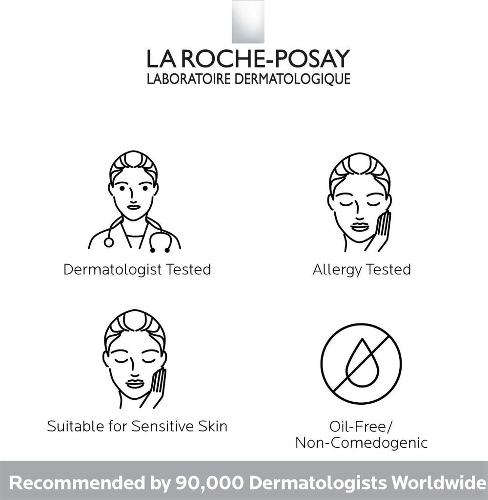 La Roche-Posay product box with bottle emphasizing dermatologist-tested skincare benefit