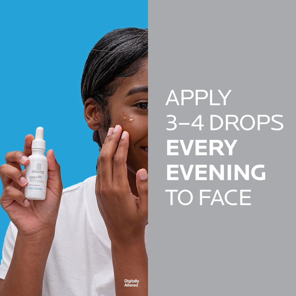 La Roche-Posay serum on fingers illustrating easy application and controlled dosing benefit