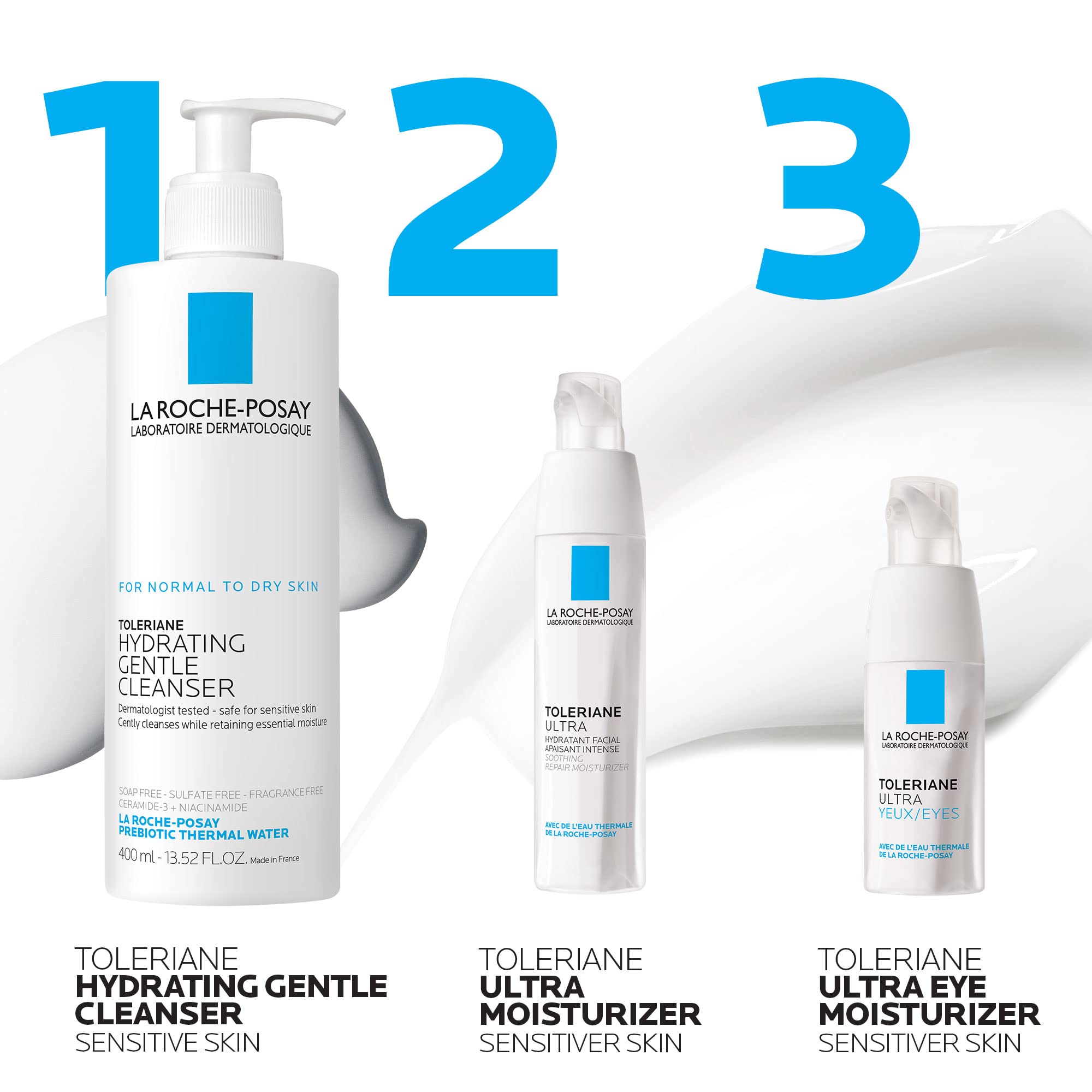 La Roche-Posay product next to contact lenses case, signaling lens-safe formula