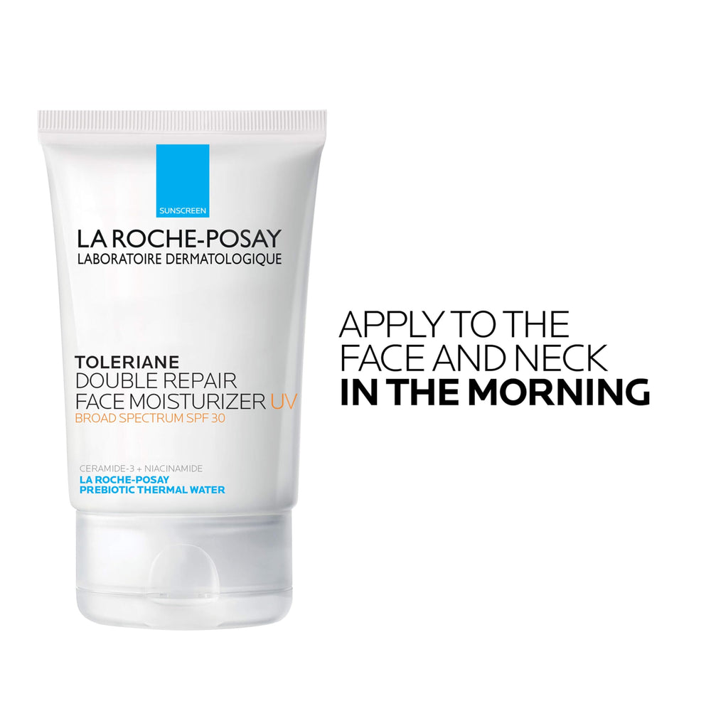 La Roche-Posay in a bathroom morning routine emphasizing daily sun protection