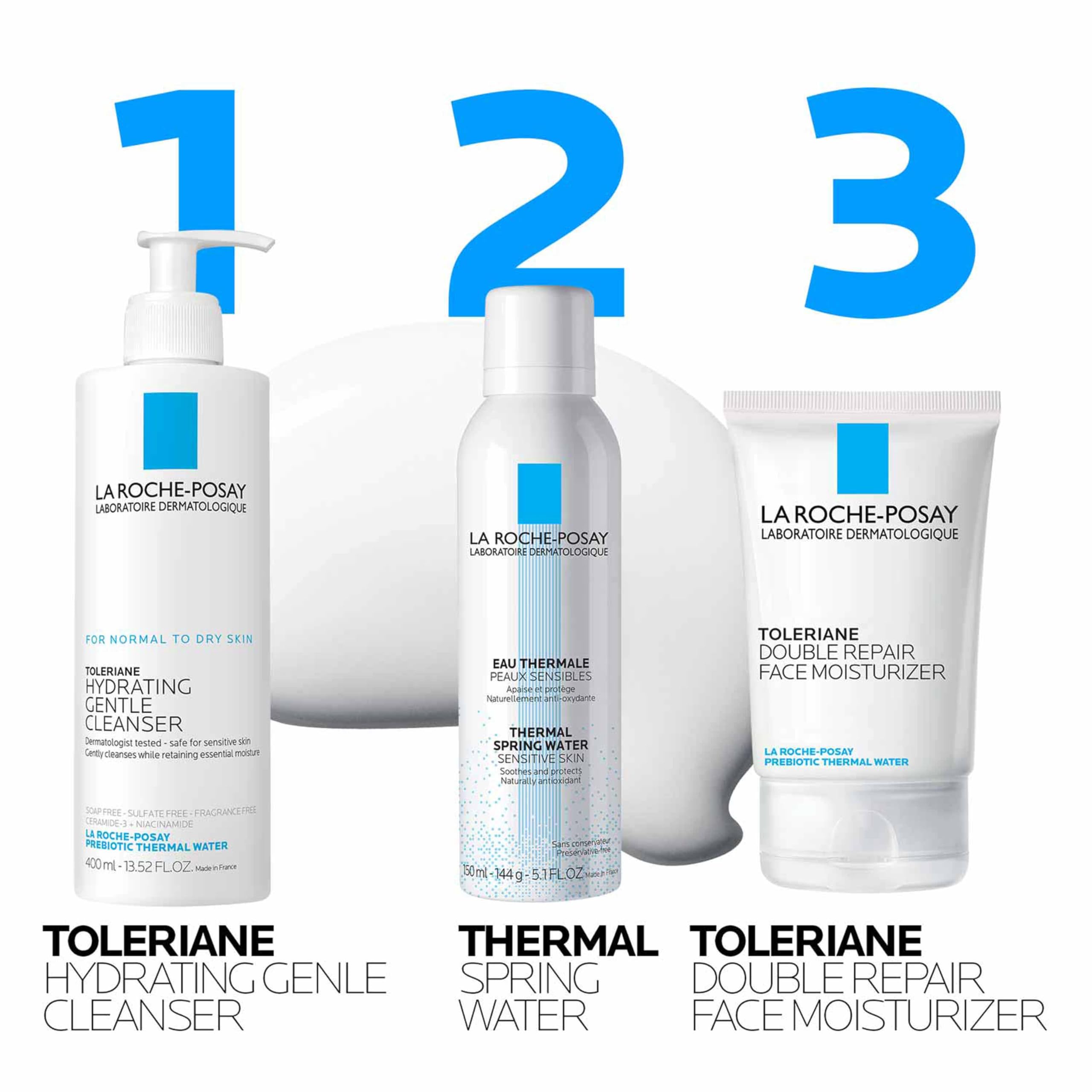 La Roche-Posay cleanser staged with moisturizer to suggest routine pairing
