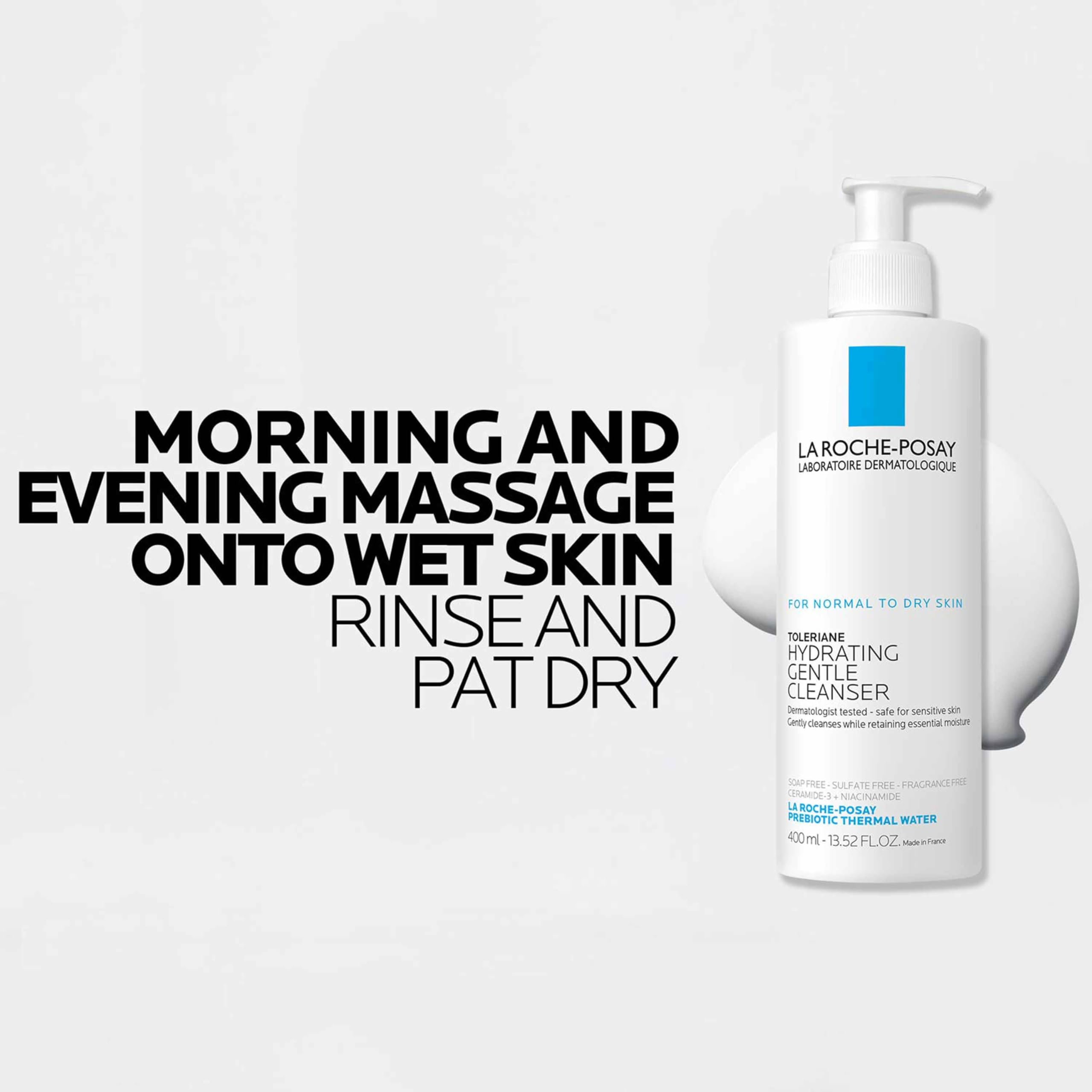 La Roche-Posay rinsed skin after use illustrating hydrated comfortable finish