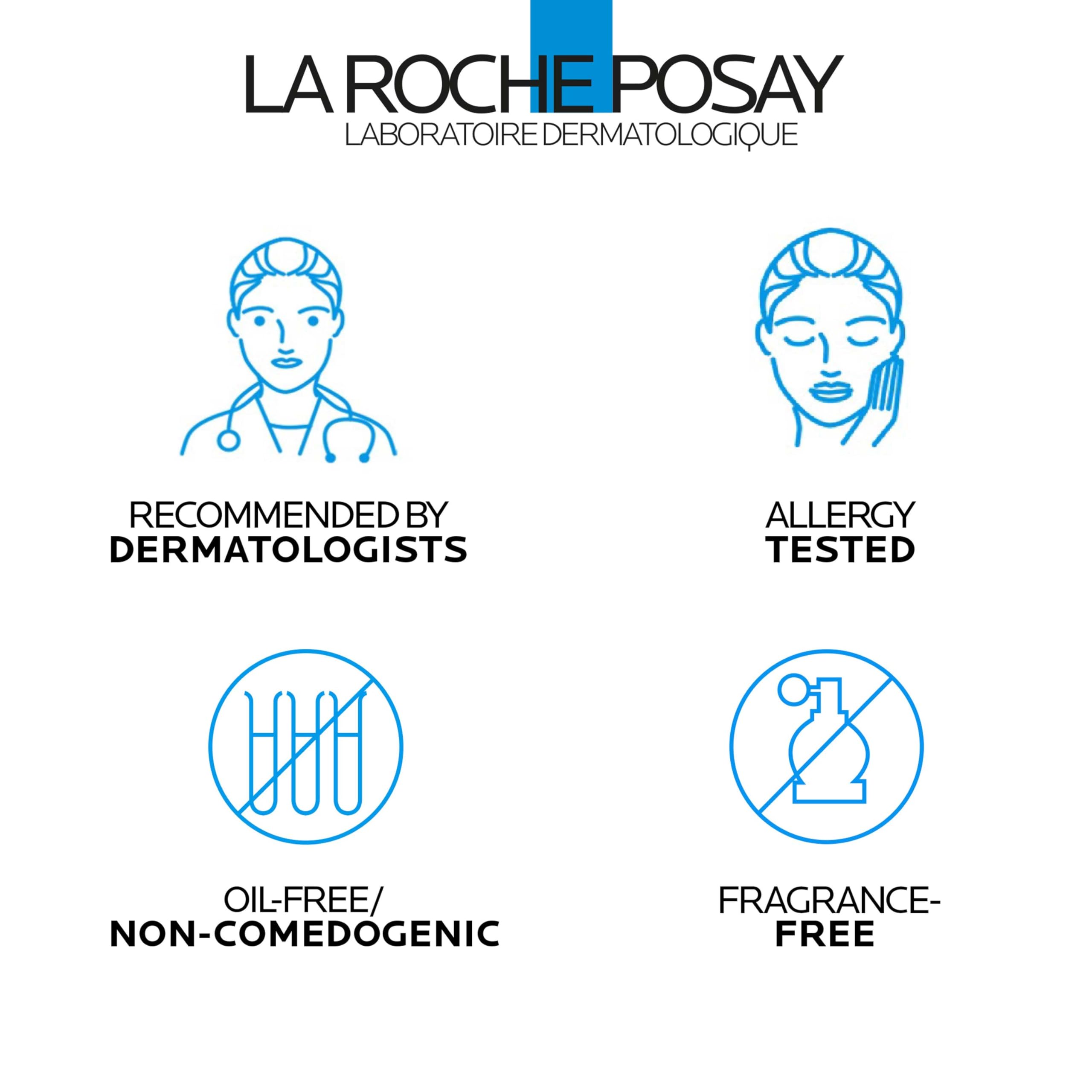 La Roche-Posay beside a coin showing 3.38 oz size and travel practicality