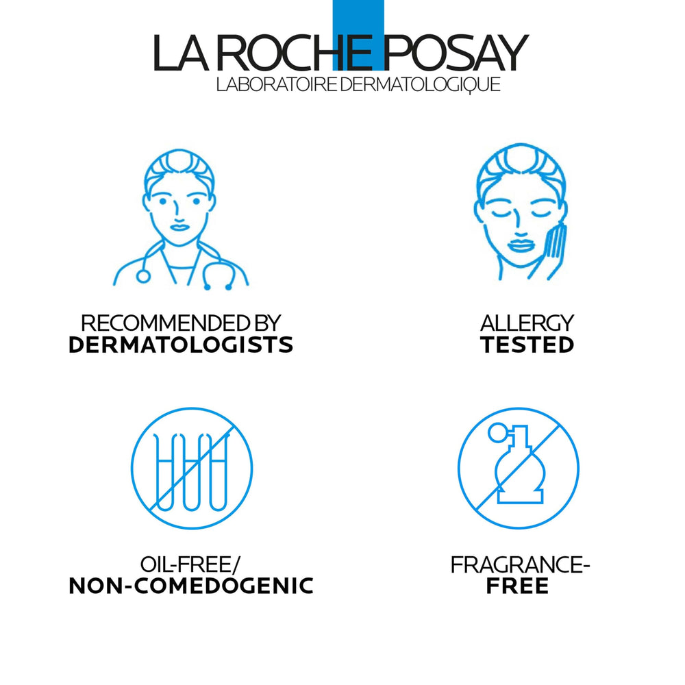 La Roche-Posay beside a coin showing 3.38 oz size and travel practicality