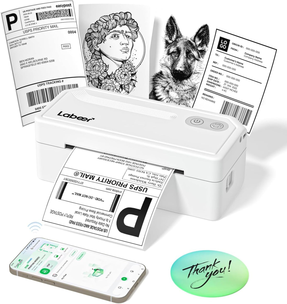 Labeer front view compact printer showing controls and clean design for space-saving