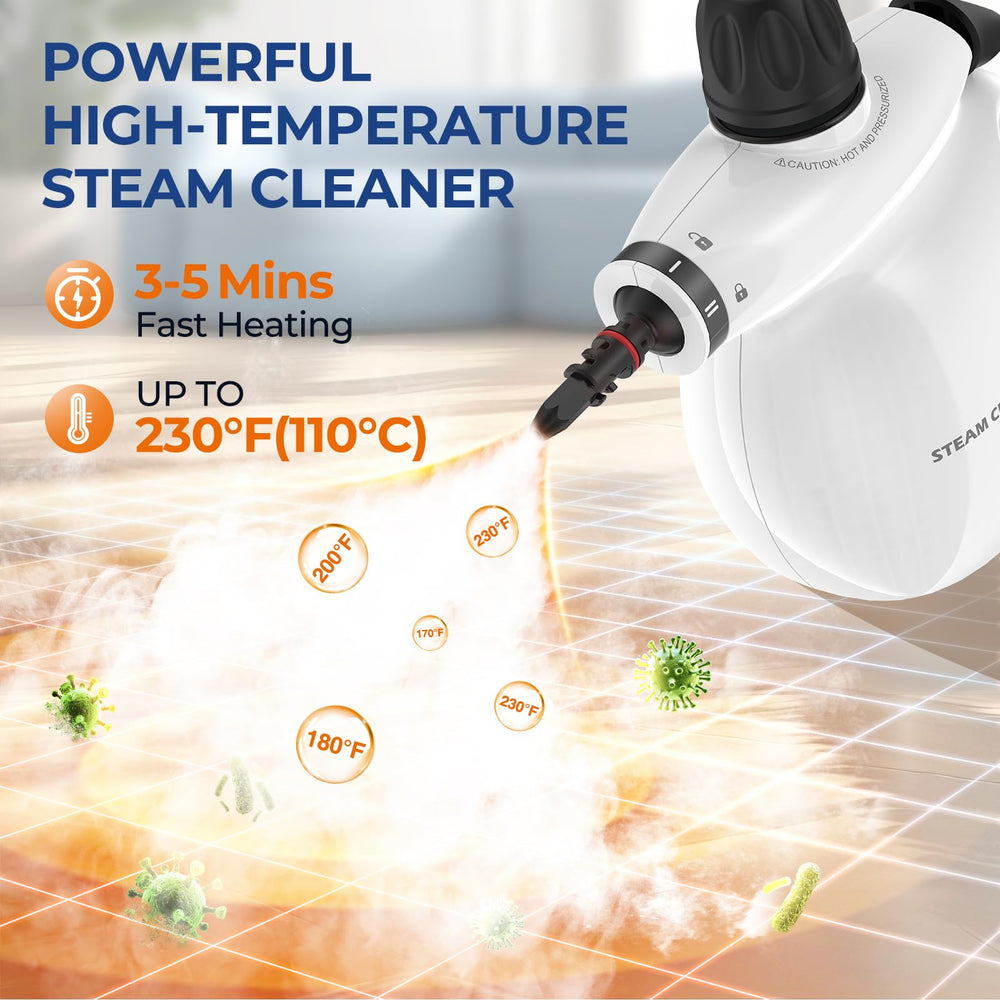 LABIGO steamer with 13 attachments laid out for versatile cleaning tasks