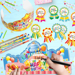 LACCHOUFEE birthday pencils array showing assorted patterns for classroom favors