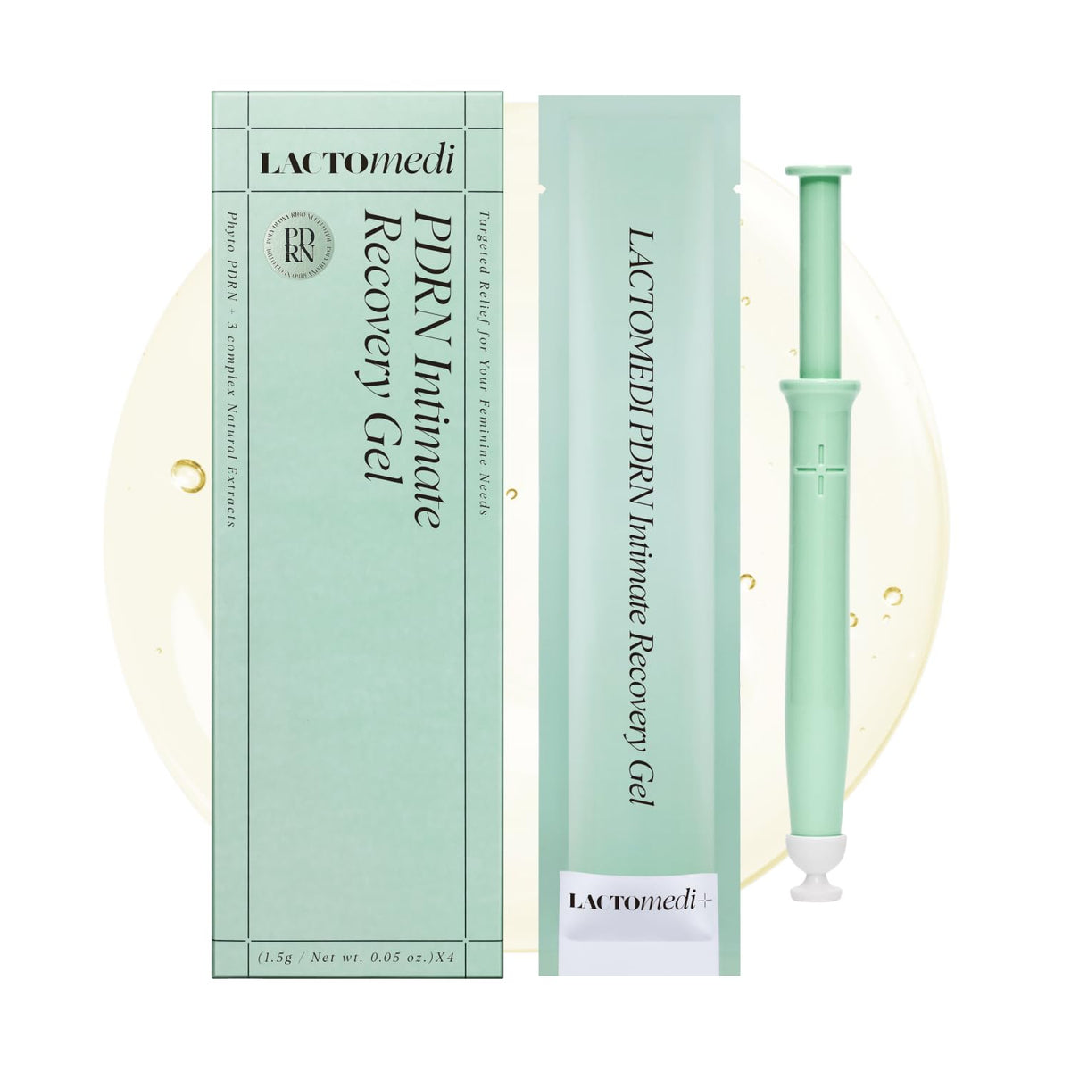 LACTOMEDI front packaging showing four sealed intimate gel applicators and product benefits