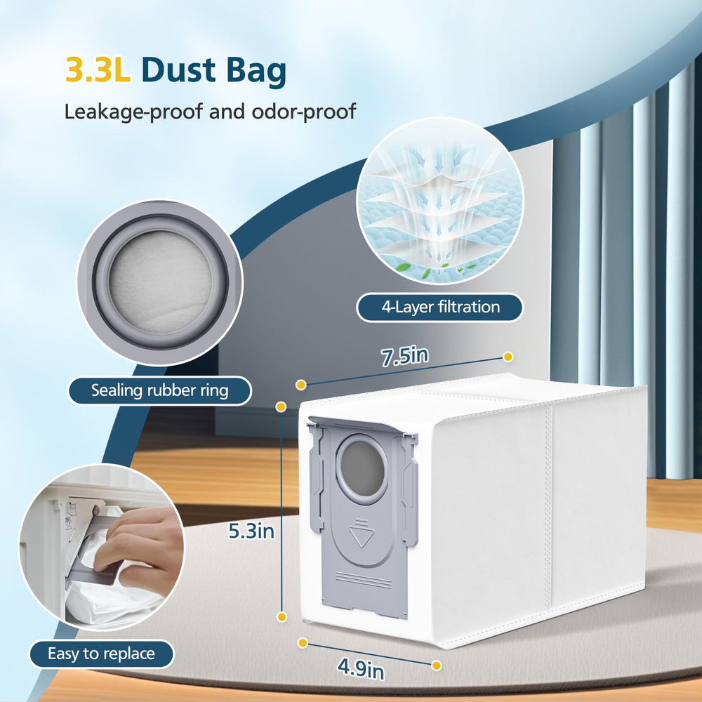 Lacvik 3.3L dust bag photo demonstrating large capacity and leak-resistant layers