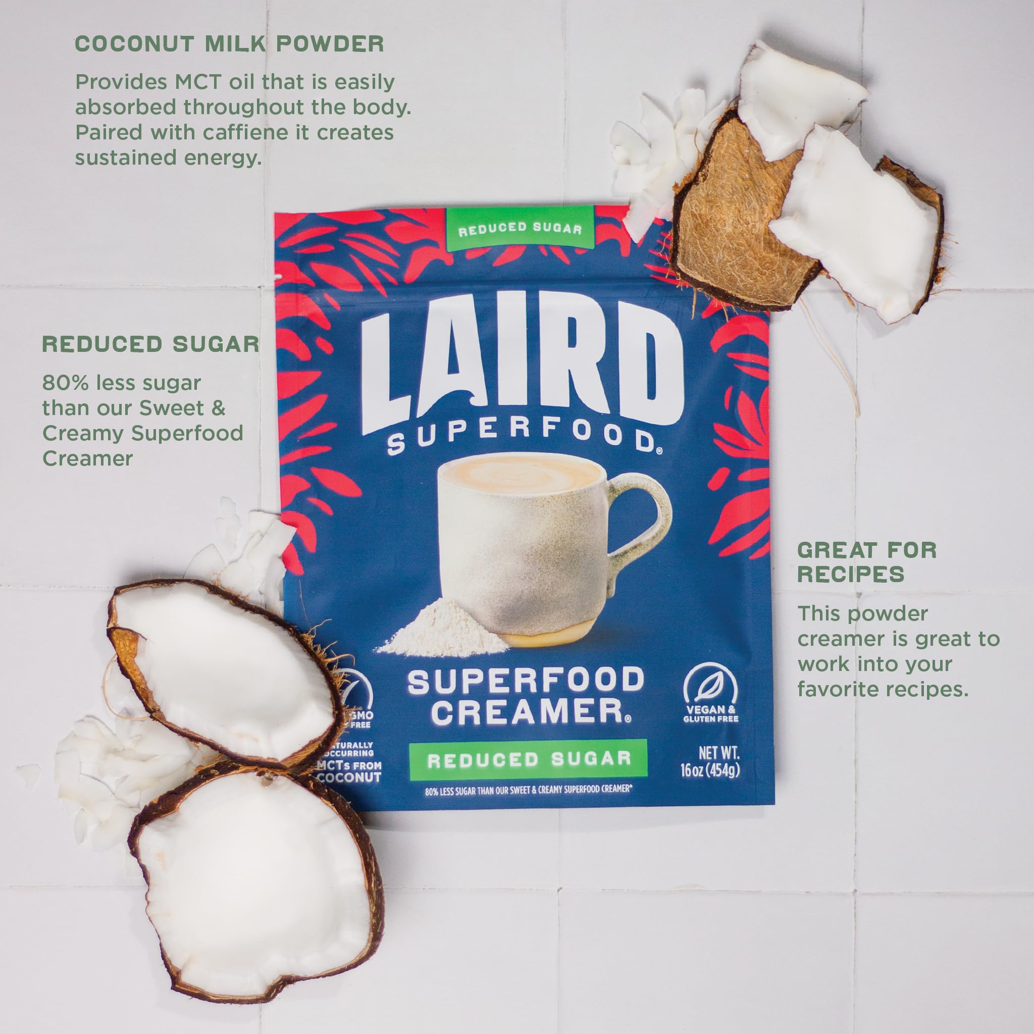 Laird Superfood scoop portion demonstrating recommended two-tablespoon serving for convenience