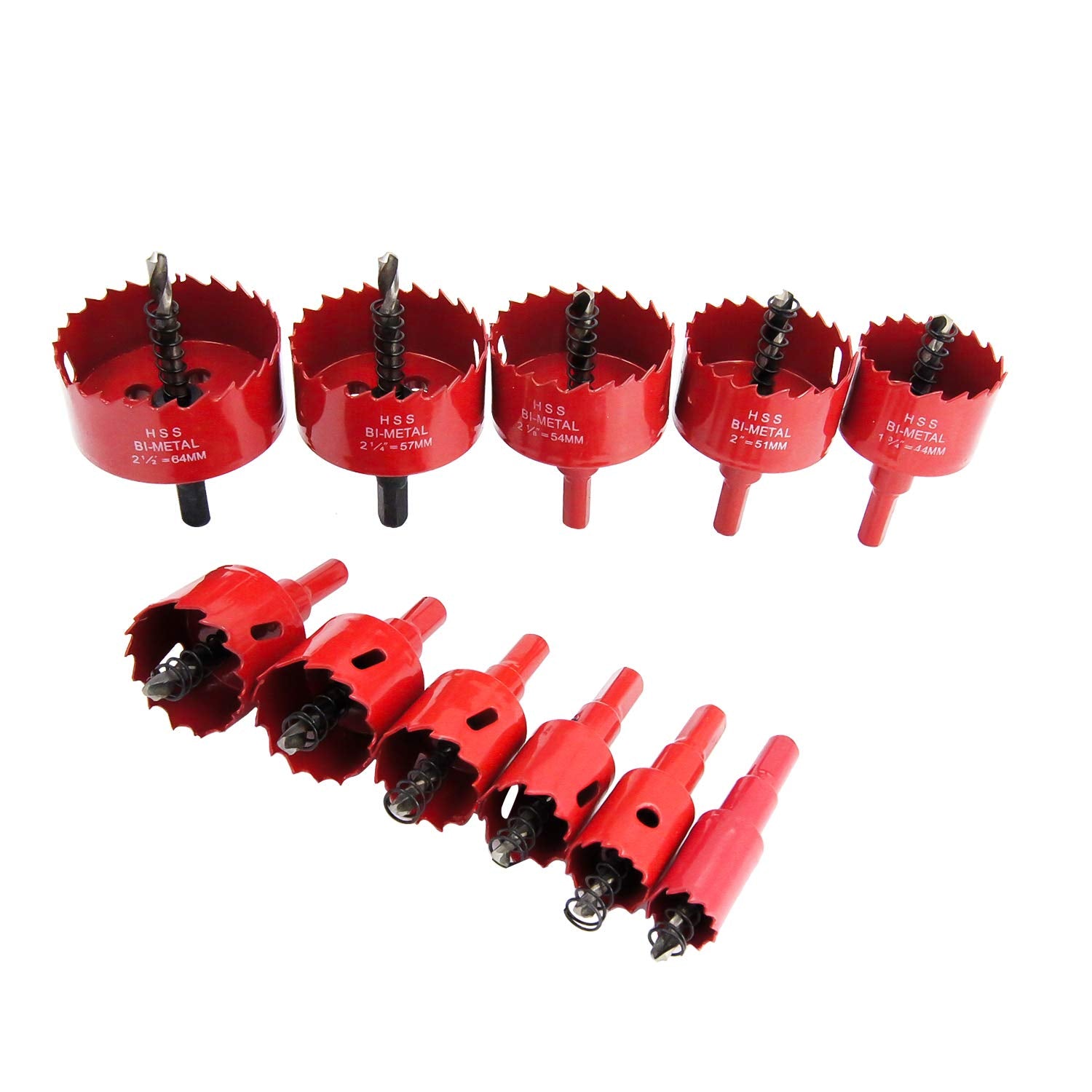 Laiwei compact kit layout showing all 11 hole saws and arbors for organized work