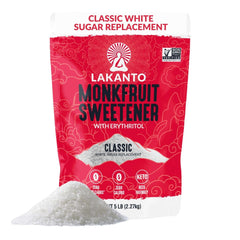 Lakanto front packaging showing brand and 5 lb size for pantry convenience