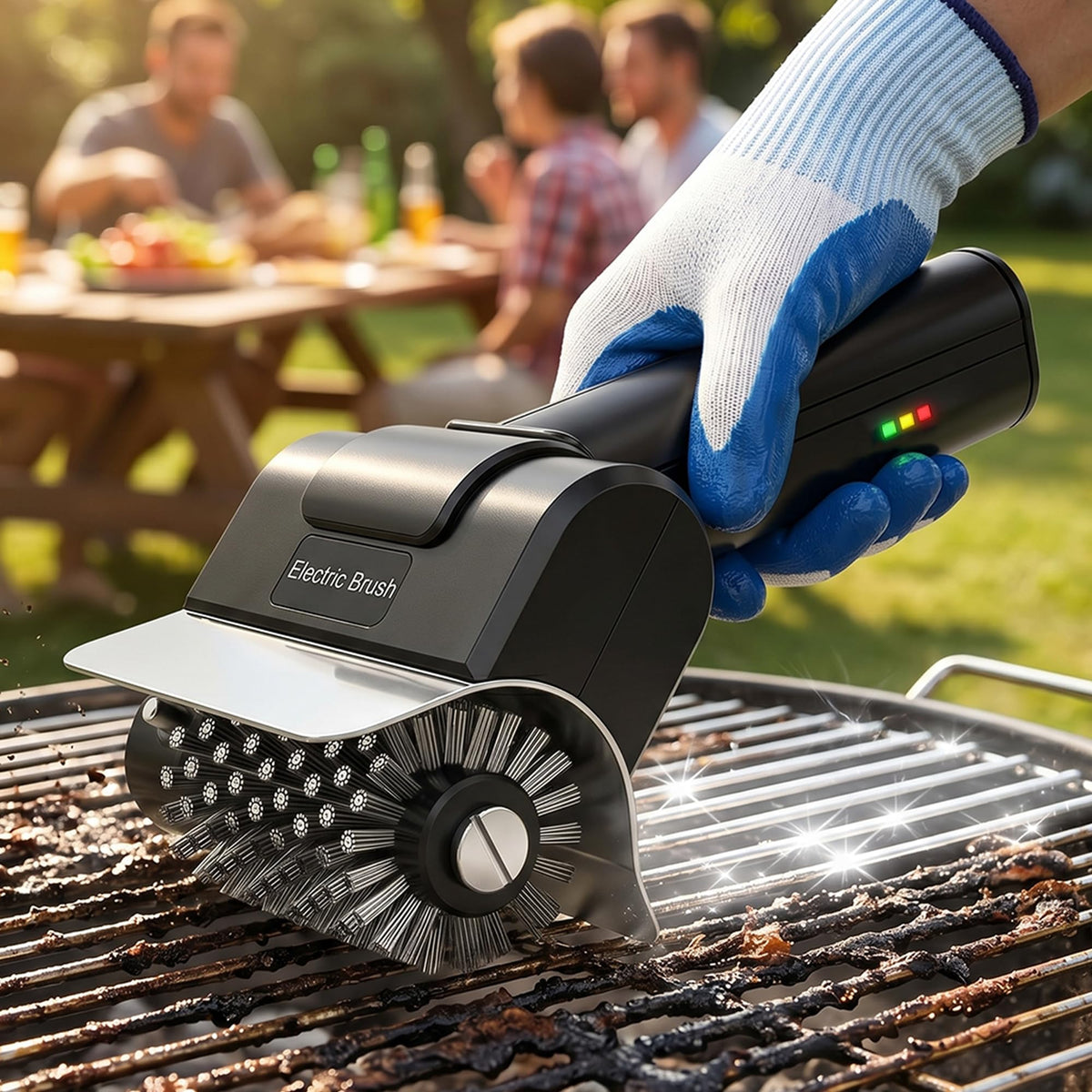 Lalasani front view of electric grill brush showing compact cordless design and easy grip