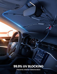 Lamicall folded sunshade tucked in glovebox illustrating compact storage convenience