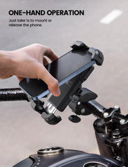 Lamicall handlebar clip close-up showing one-press adjuster, offers tool-free fit