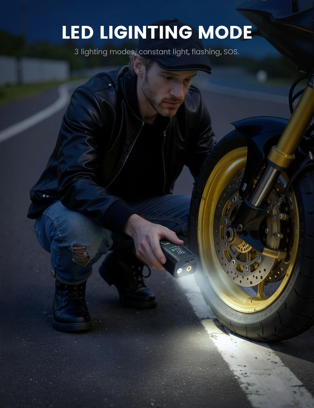 Lamicall inflator emergency light active in dark for roadside safety