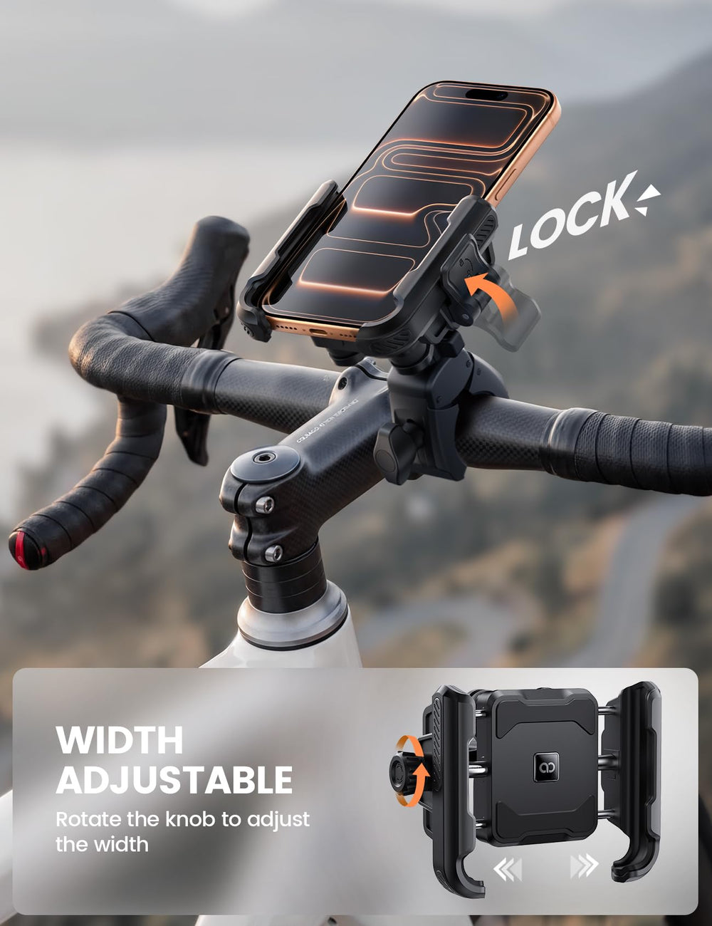 Lamicall phone holder mounted on handlebar showing navigation use while riding