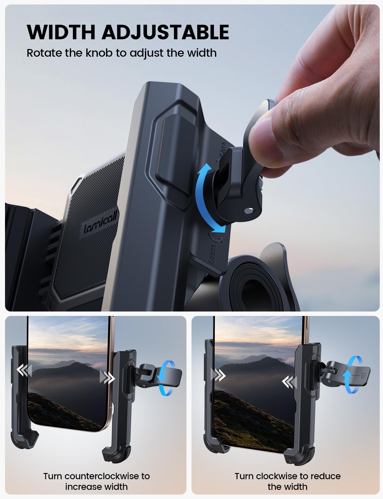 Lamicall rotated holder showing portrait and landscape positions for visibility