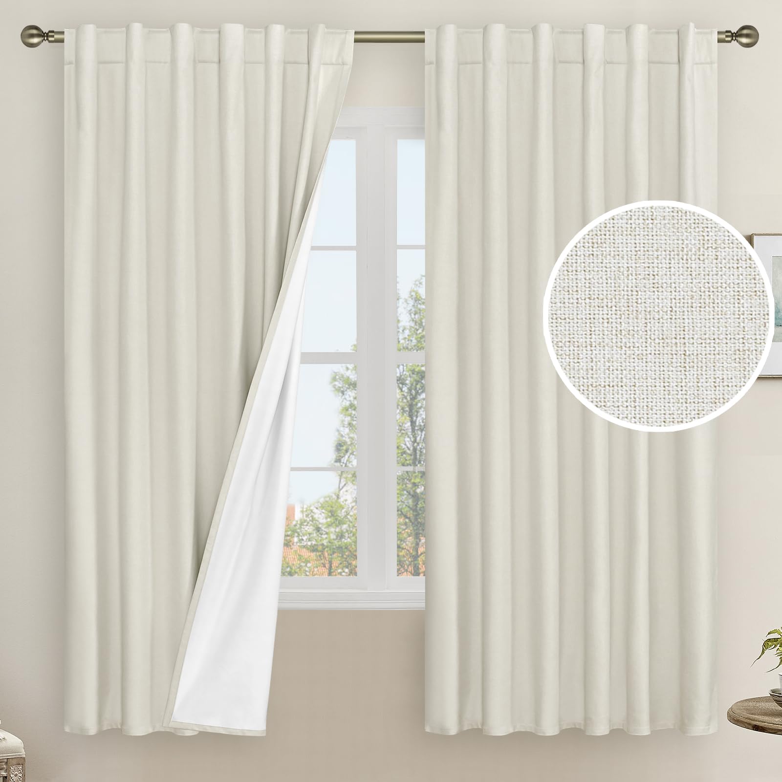 LAMIT front view of ivory panels showing full coverage and elegant drape for privacy