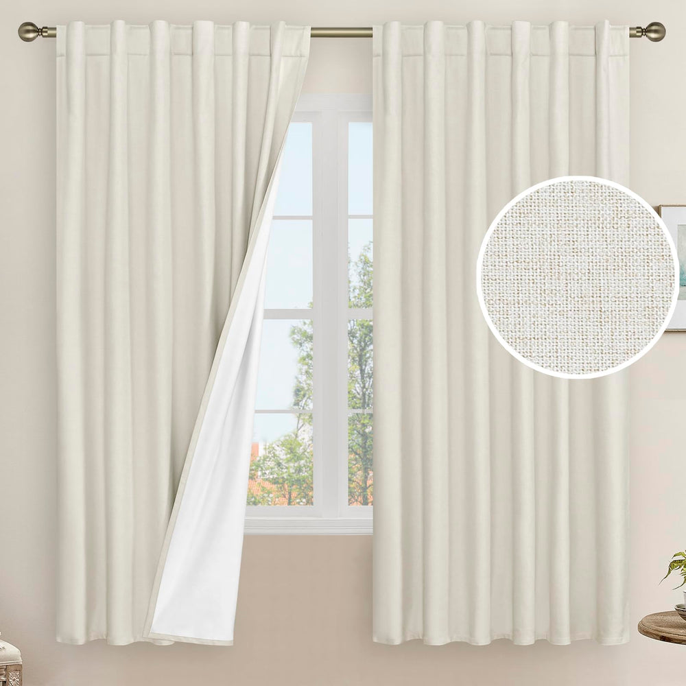 LAMIT front view of ivory panels showing full coverage and elegant drape for privacy