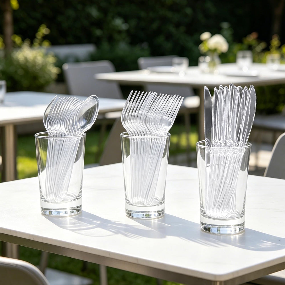 Lamosi clear cutlery in table setting improving event presentation