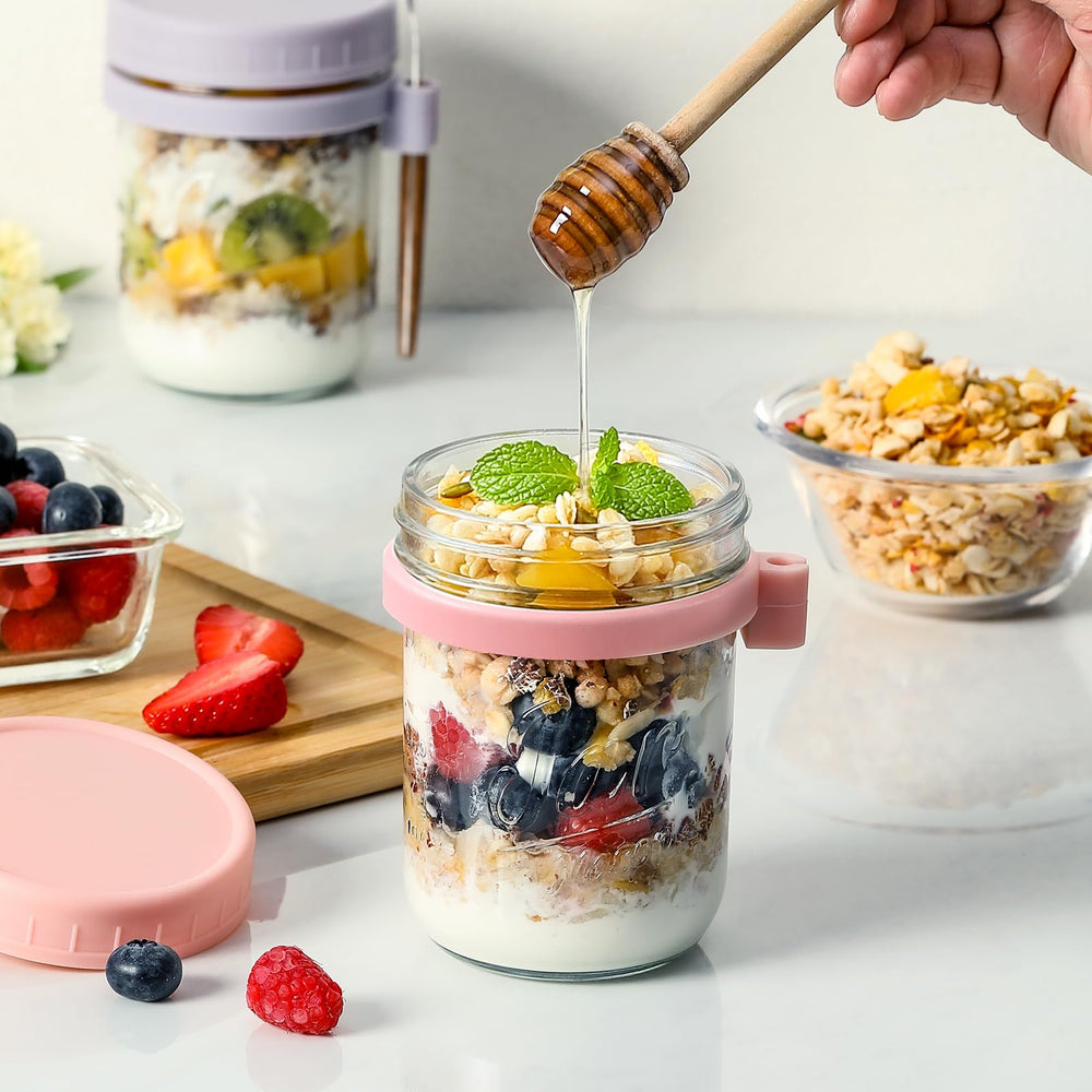 LANDNEOO jars on breakfast table highlighting meal prep convenience and style
