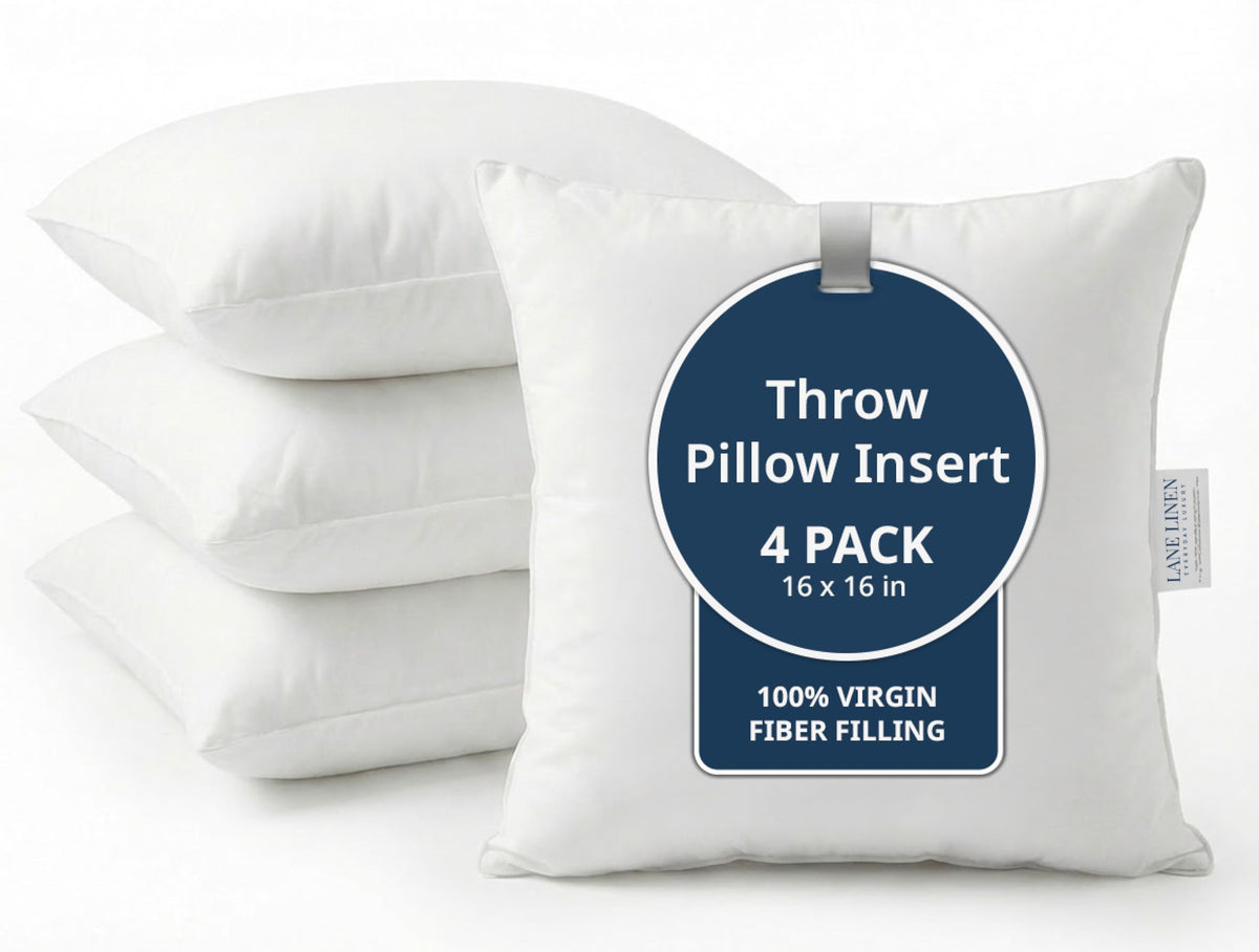 LANE LINEN front packaging showing set of four 16x16 inserts and neat presentation benefit