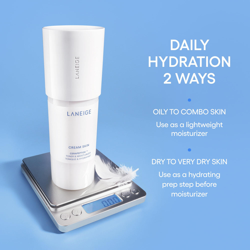 LANEIGE bottle on bathroom shelf emphasizing everyday accessibility and routine fit