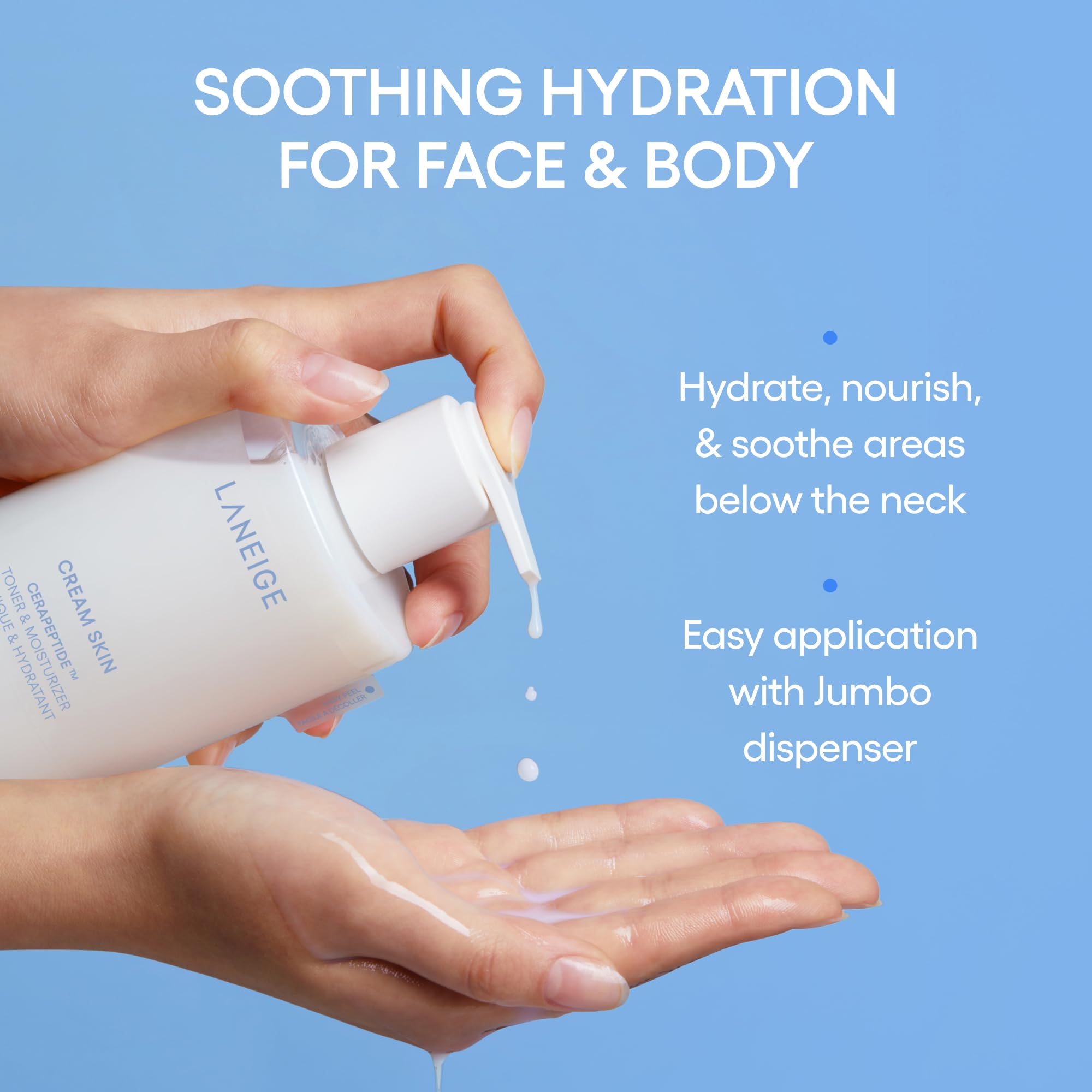 LANEIGE cream-toner texture closeup illustrating lightweight, fast-absorbing hydration
