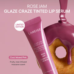 LANEIGE Rose Jam on lips closeup displaying buildable color and shine