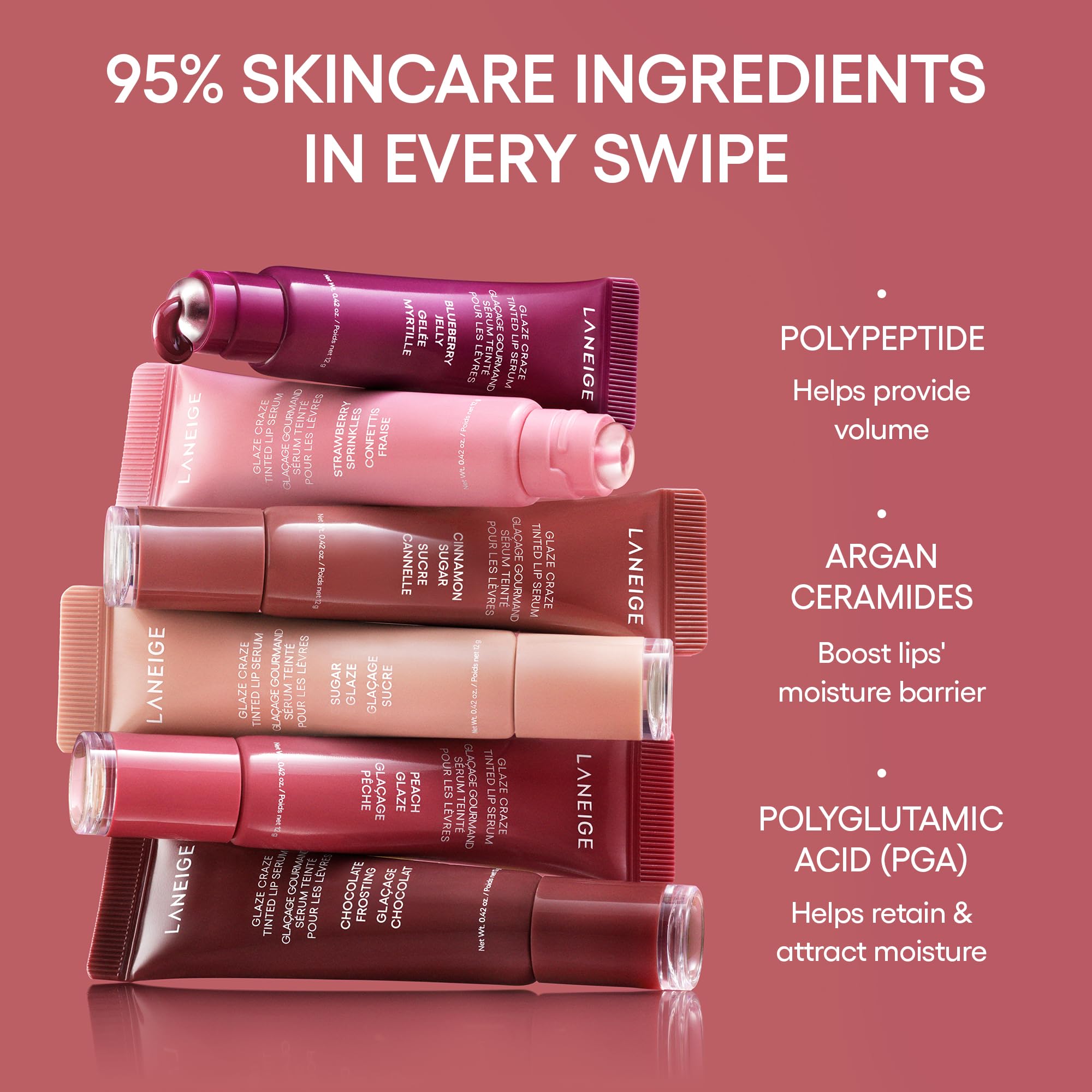 LANEIGE with rose macaron prop suggesting the product's light fragrant note