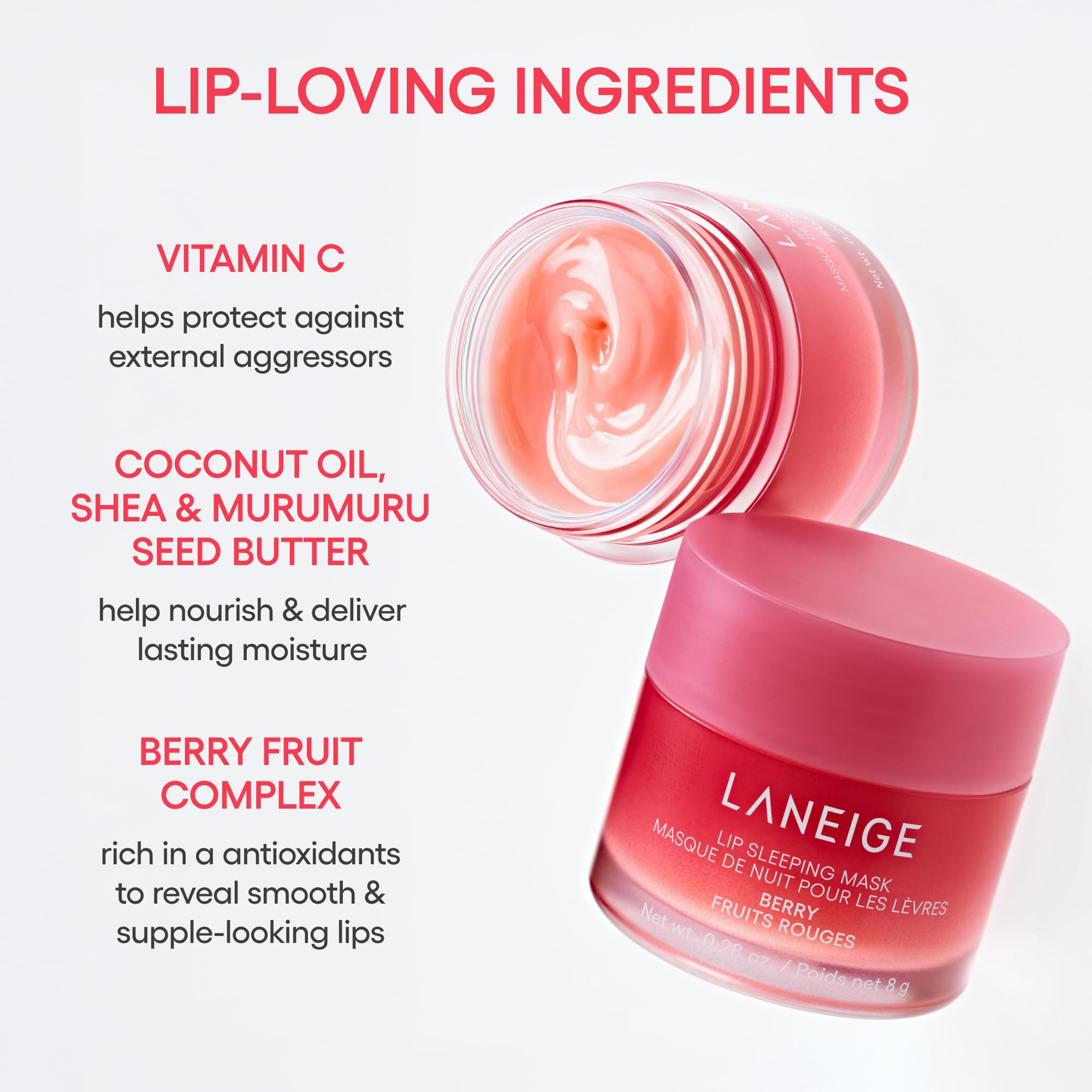 LANEIGE label close-up showing ingredient callouts for informed buyers