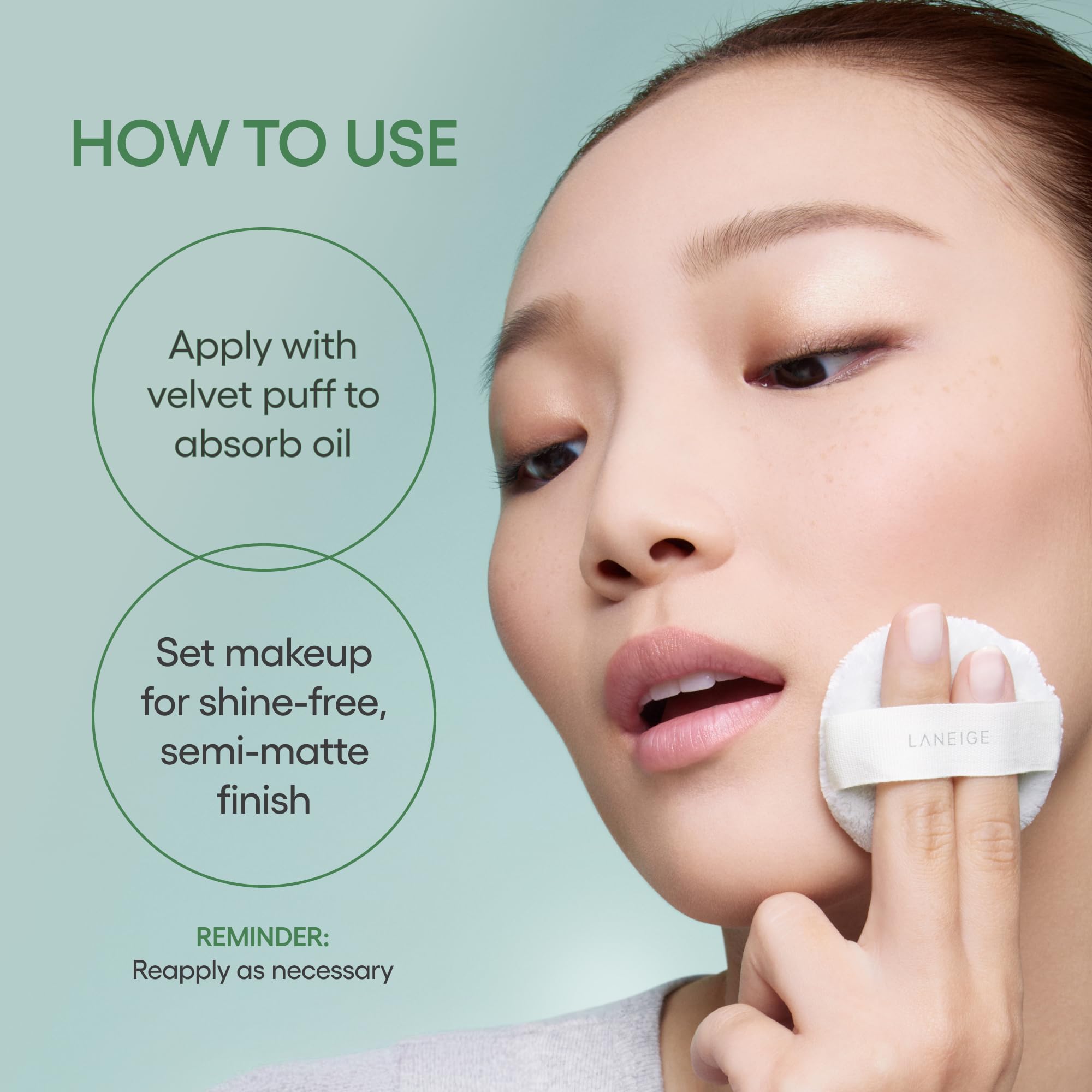 LANEIGE before and after on skin illustrating pore-blurring and shine control