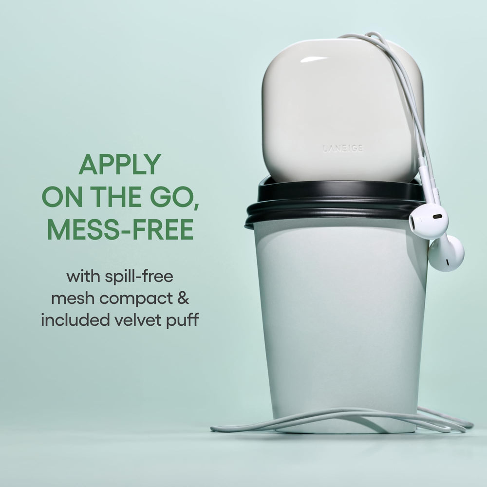 LANEIGE packaging mechanism close-up showing secure no-spill protection benefit