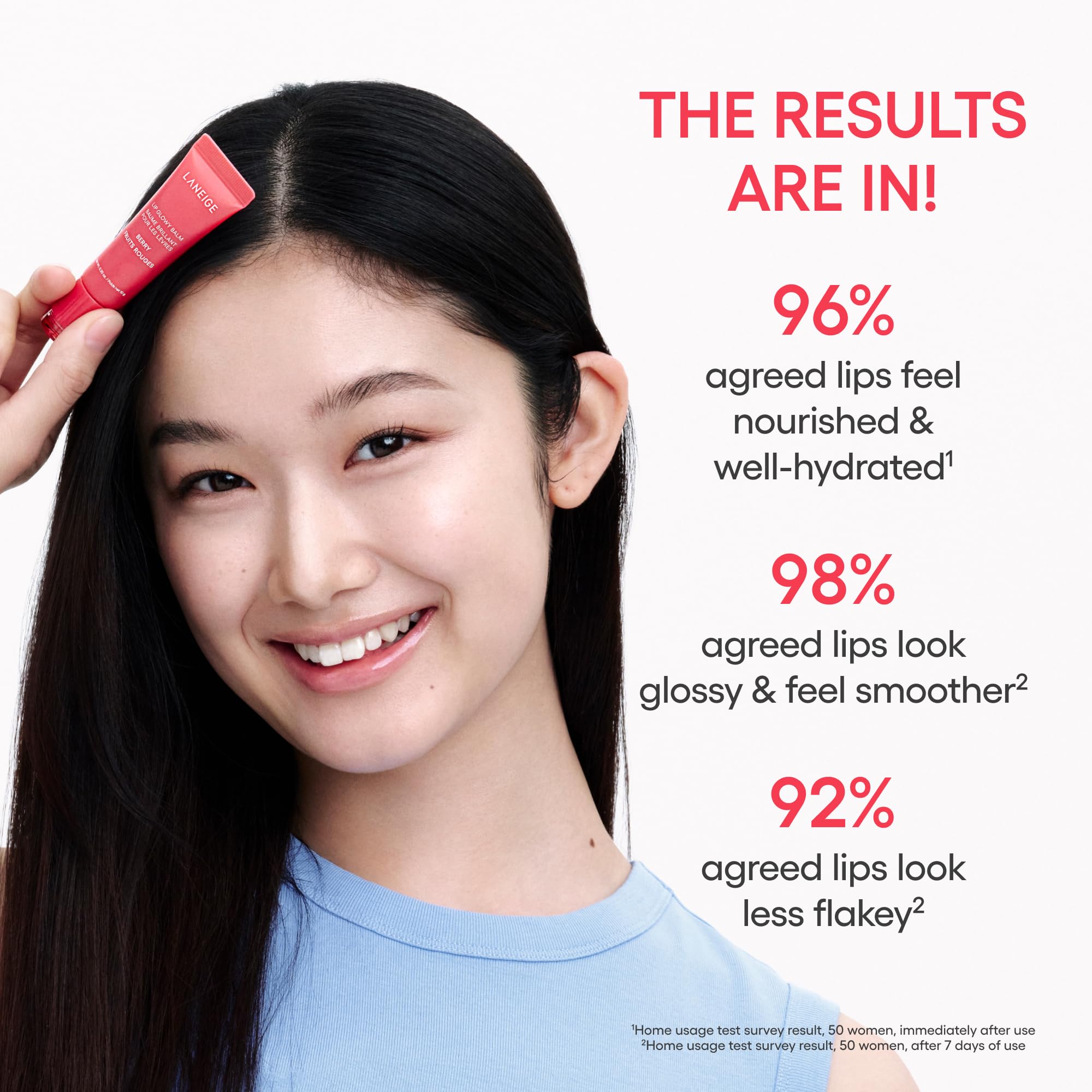 LANEIGE swatches on arm showing sheer buildable berry tint and shine