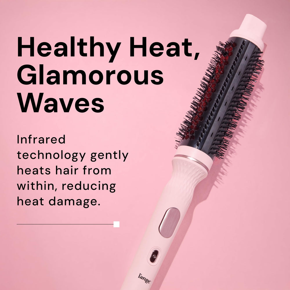 L'Ange Hair GlamWave ceramic barrel close-up highlighting coconut oil glide benefit