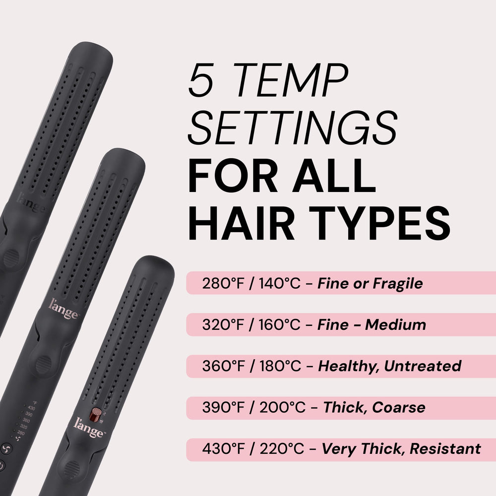 L'Ange Hair controls and display panel showing adjustable temperature benefit