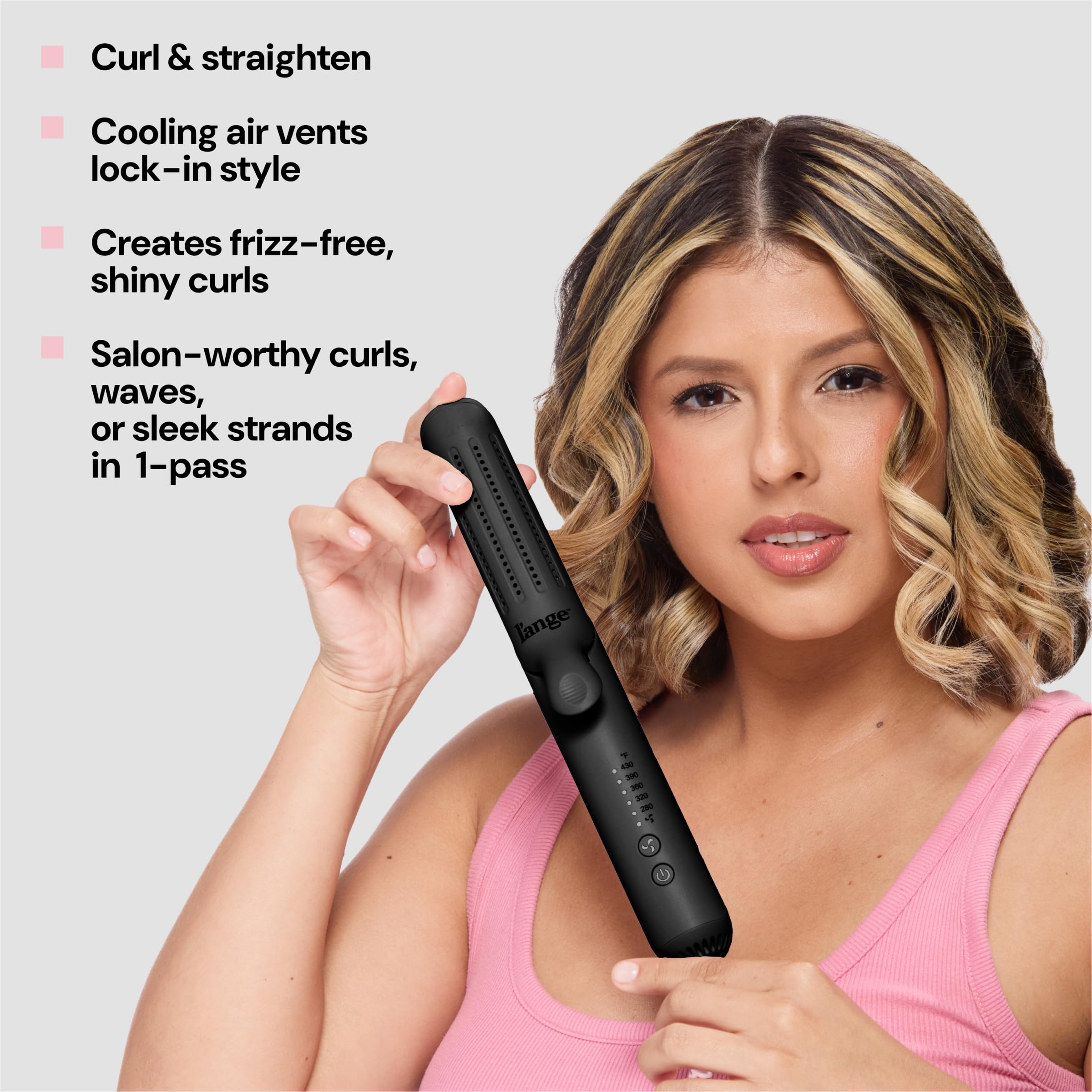 L'Ange Hair styling in use creating curls that hold with airflow set