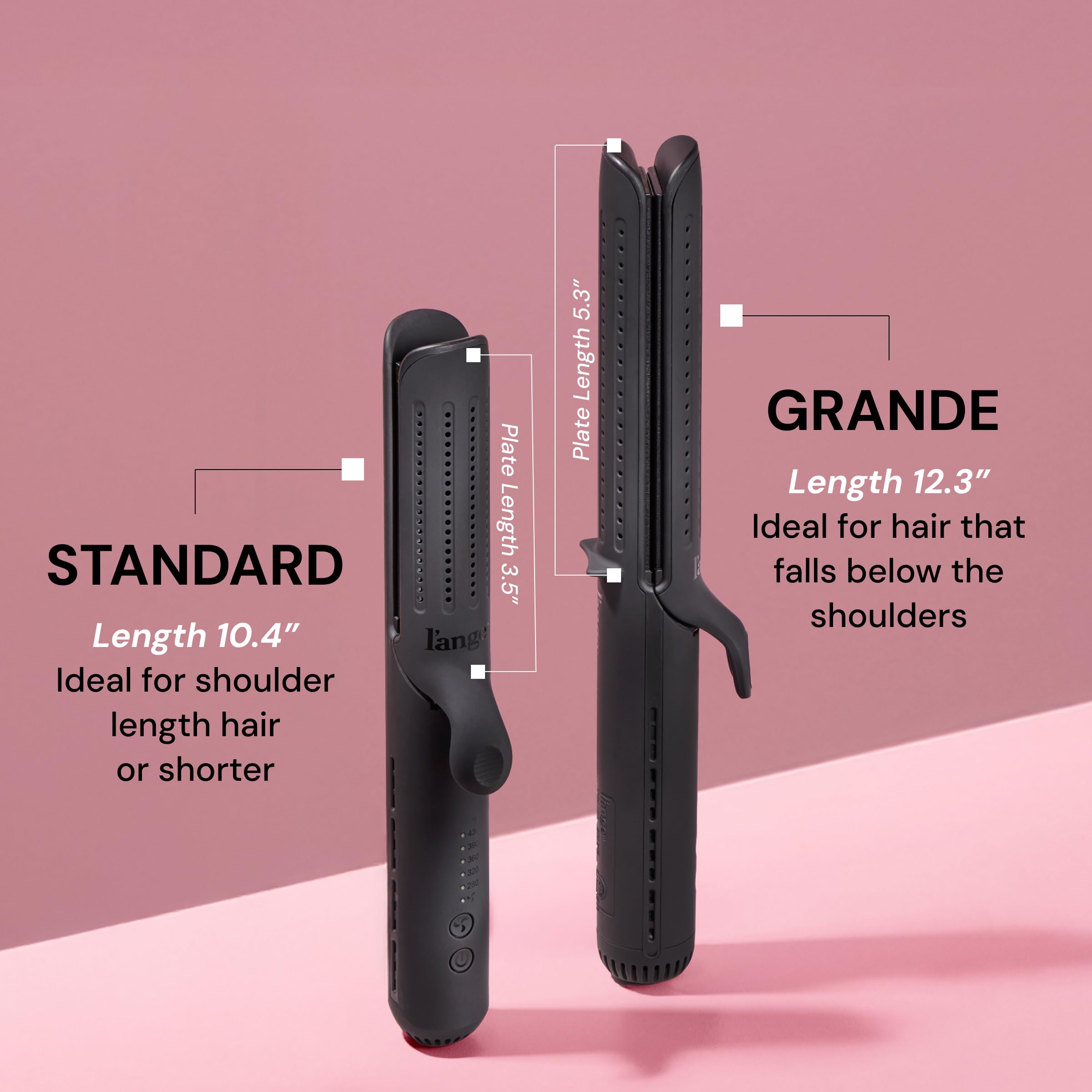 L'Ange Hair plate close-up showing titanium finish for smooth, fast styling