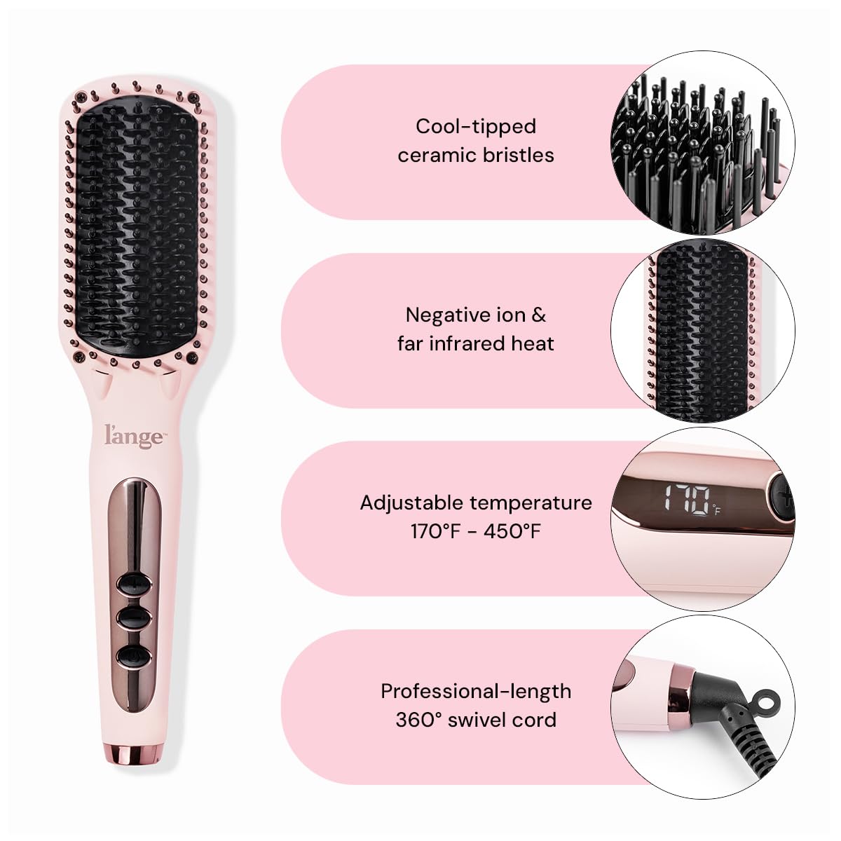 L'ANGE HAIR Le Vite LCD control panel showing temperature precision for safer styling