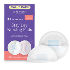 Lansinoh front packaging showing 200-count convenience and leak protection