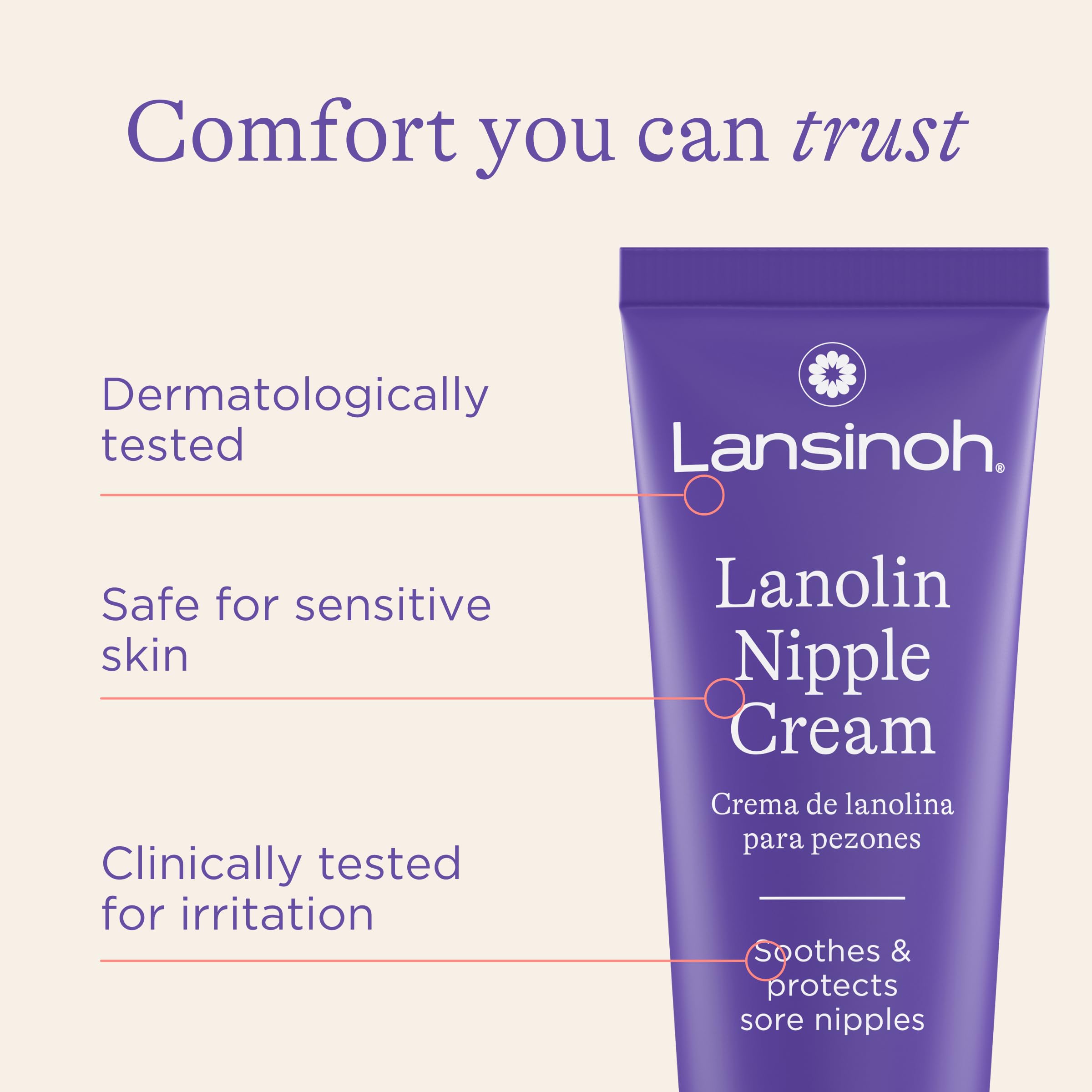 Lansinoh label detail highlighting ingredient purity and safety