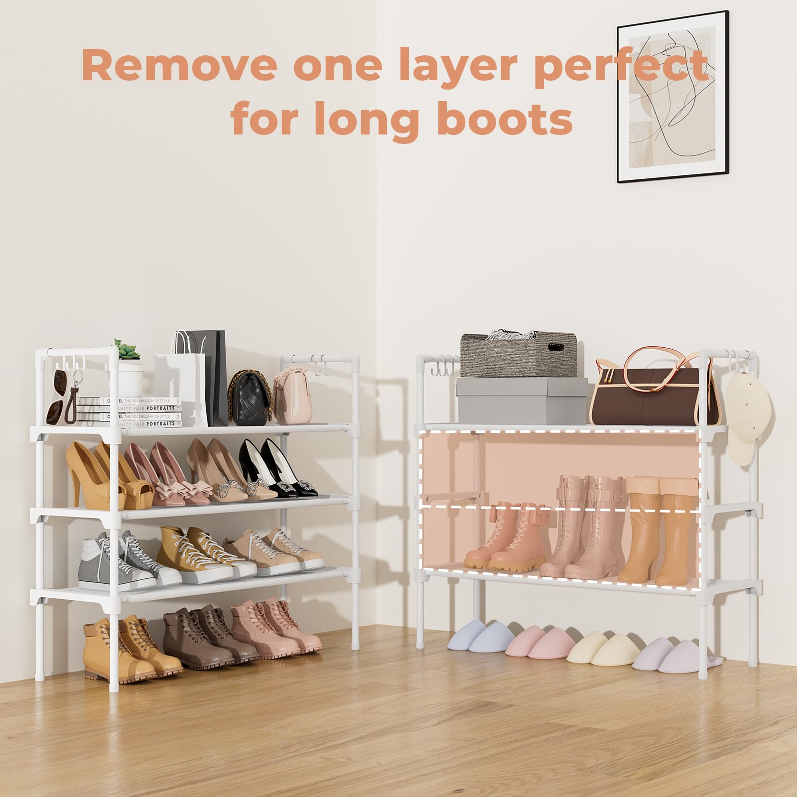 LANTEFUL removable shelf removed to fit tall boots for flexible storage