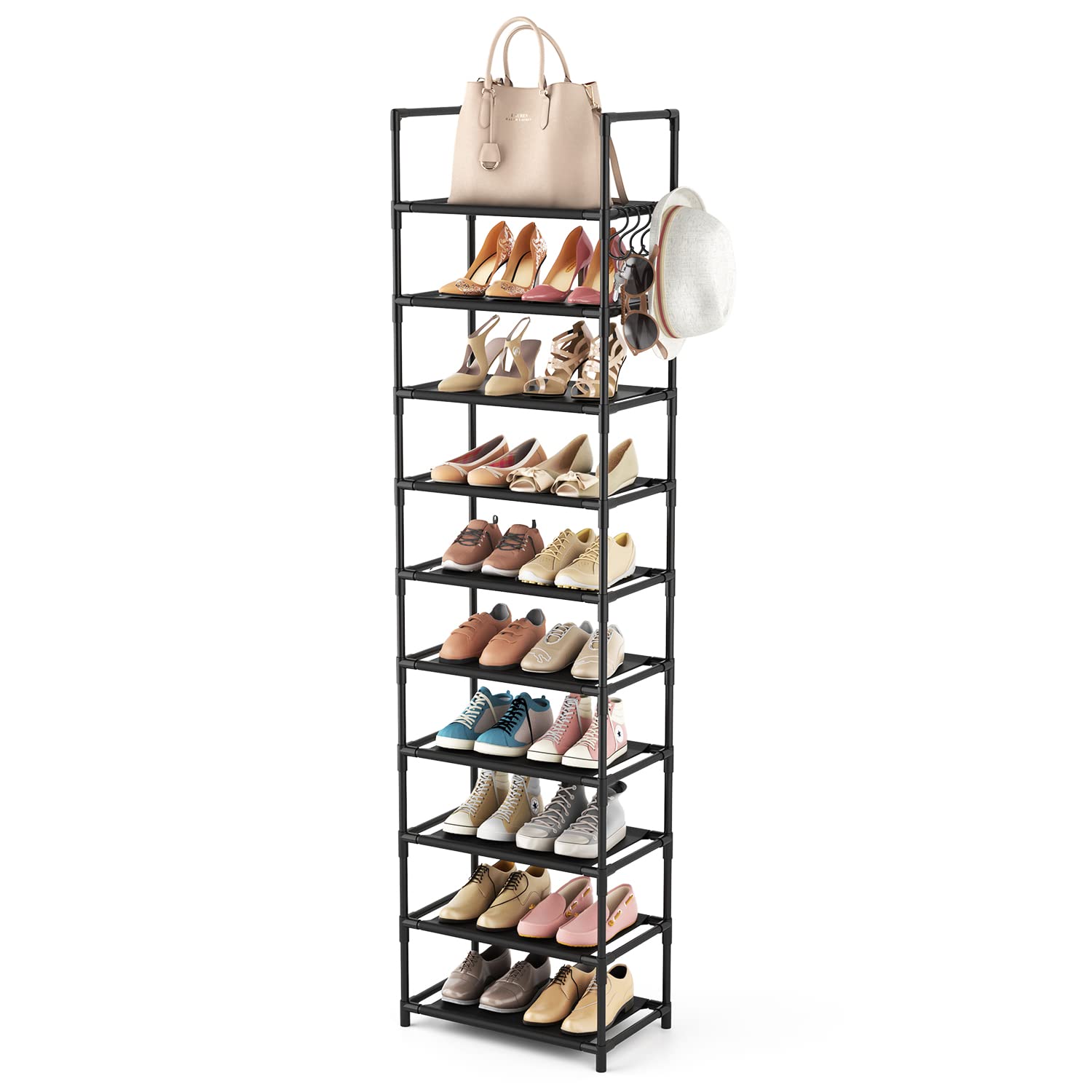LANTEFUL tall shoe rack front view showing vertical storage and tidy shoes