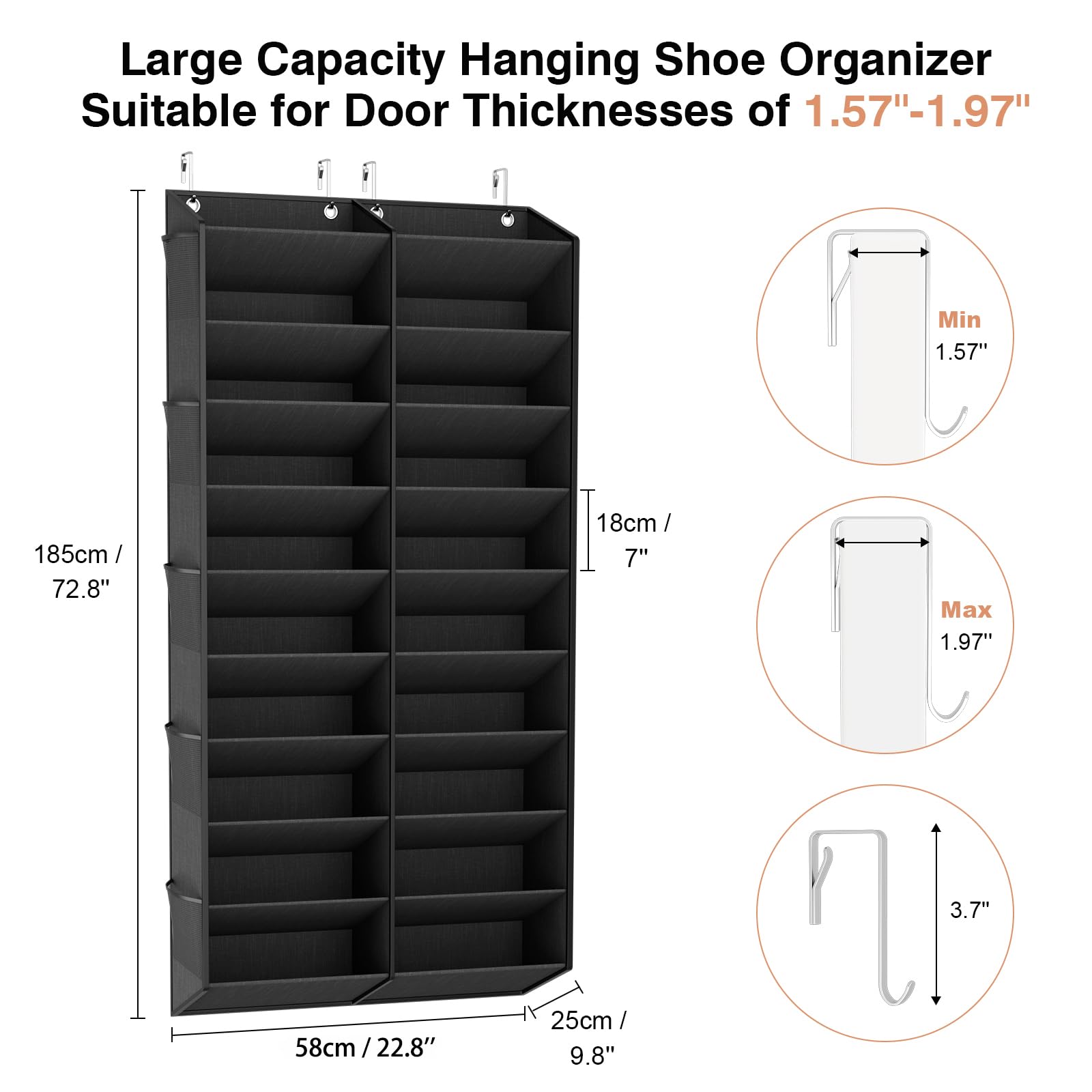 LANTEFUL adjustable metal hooks on door showing easy tool-free installation