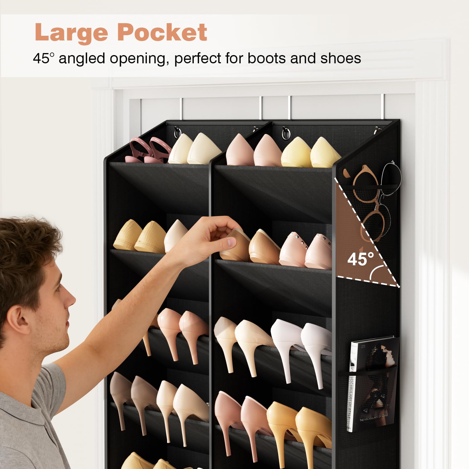 LANTEFUL organizer in use on bedroom door demonstrating quick access