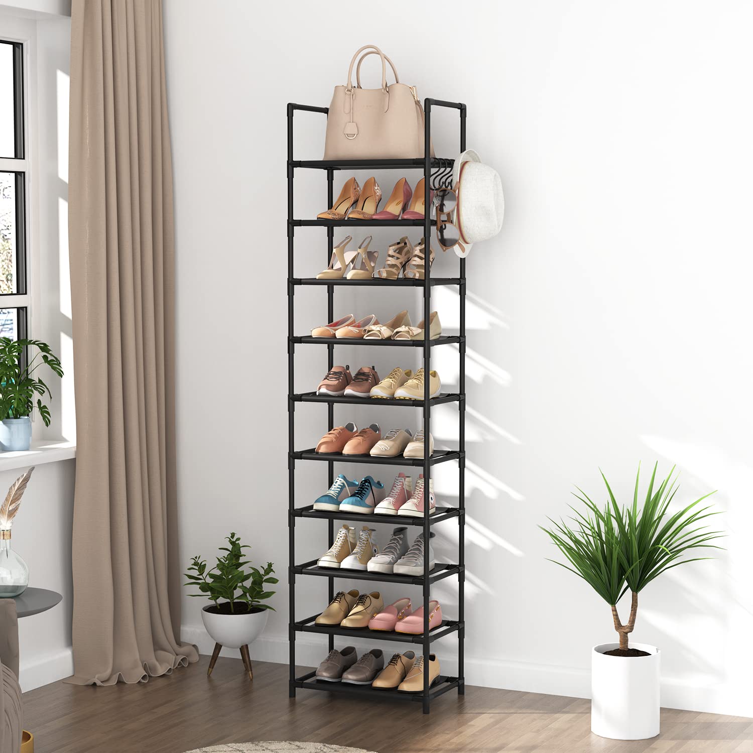 LANTEFUL next to a chair showing size and narrow footprint for small spaces