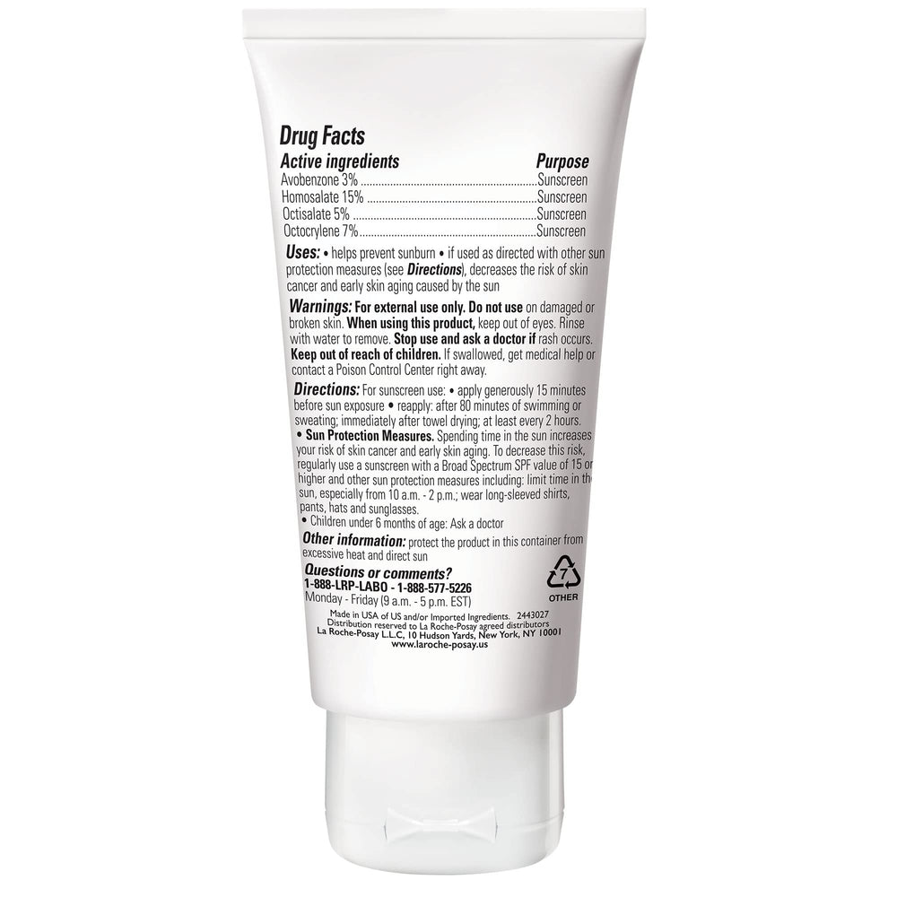 La Roche-Posay sunscreen tube next to a credit card showing 1.7 oz size and portability