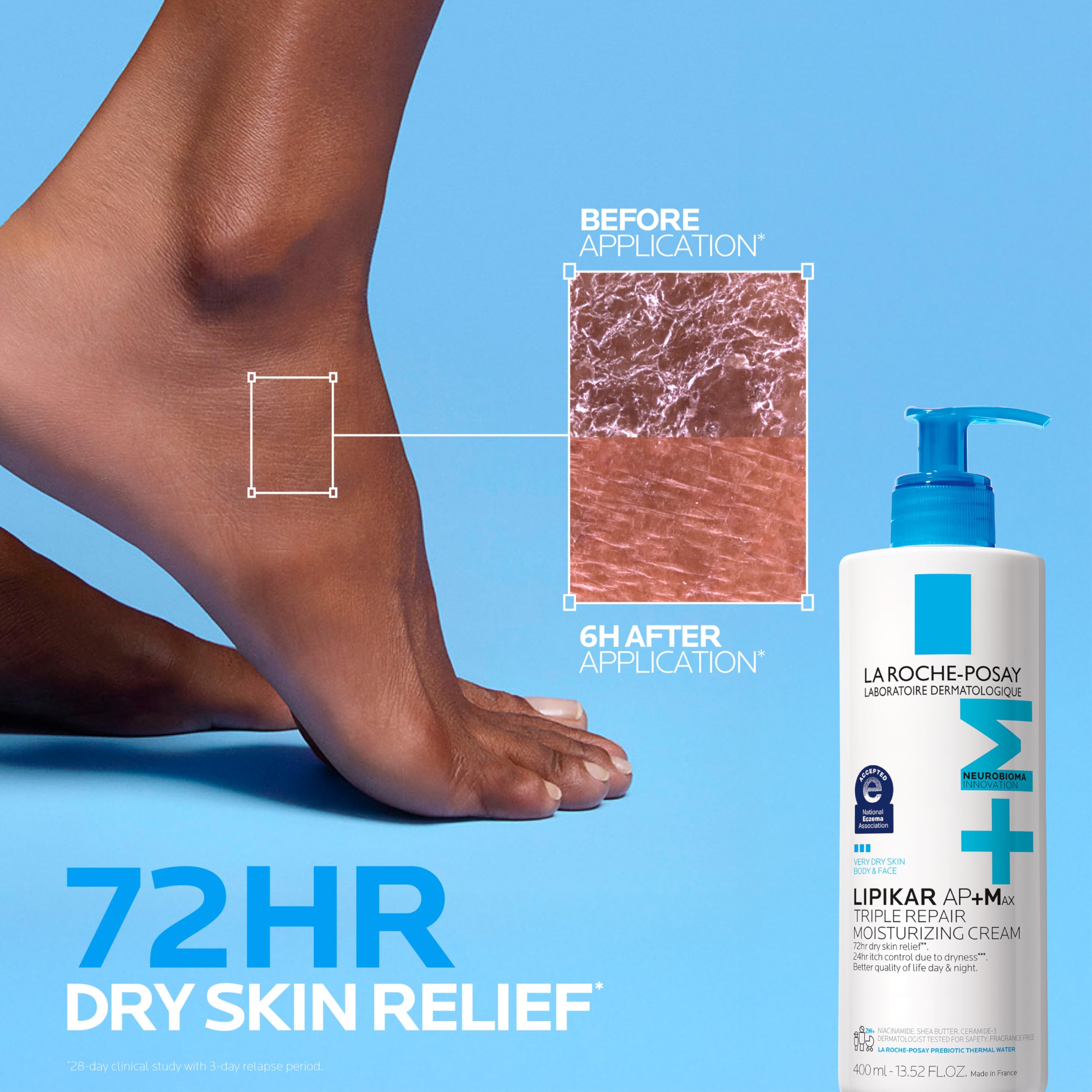 La Roche-Posay applied to forearm illustrating soothing effect on dry skin