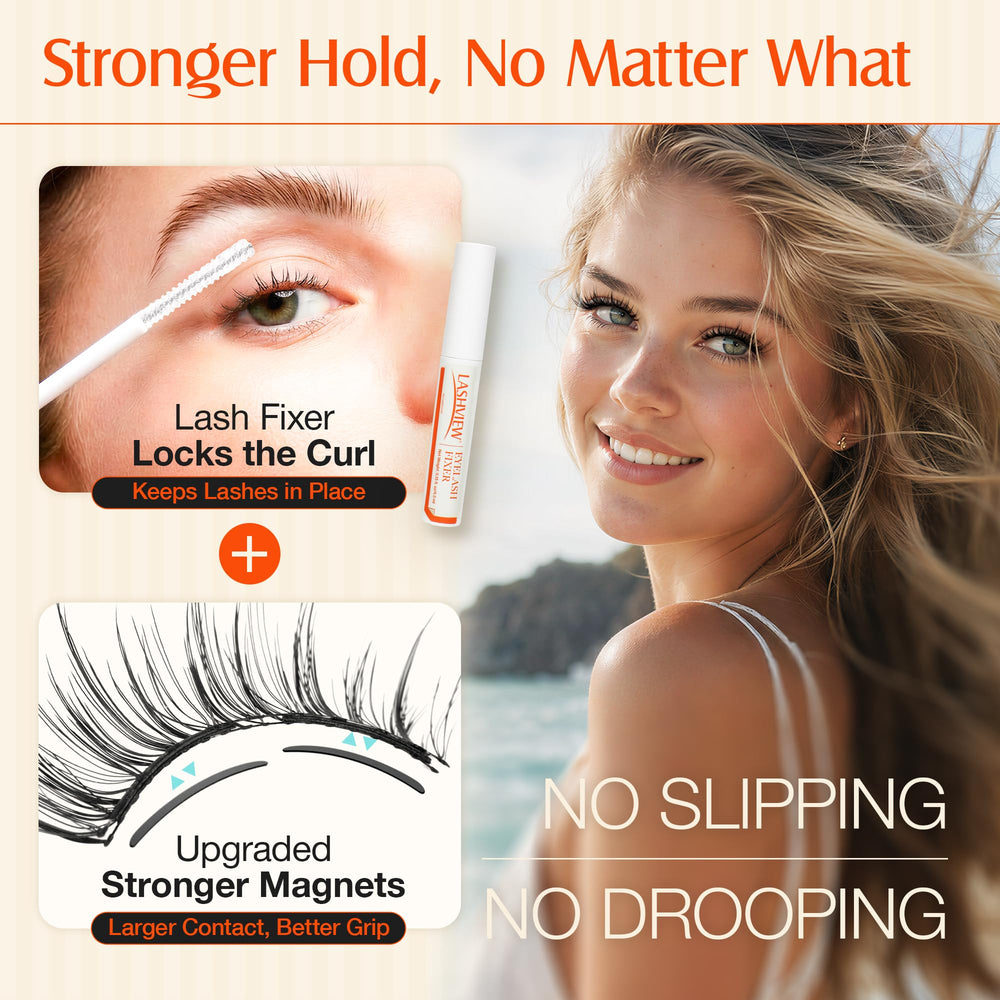 LASHVIEW before and after eye comparison illustrating natural cat-eye enhancement